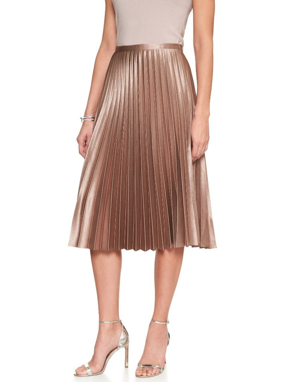 2/$30 Banana Republic Satin Sheen Pleated Midi Skirt Rose Pink 0 #A2452 - Picture 1 of 10